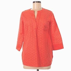 Land’s End coral lace eyelet 3/4 sleeve Cotton shirt Sz 24W women’s plus Sz NWT